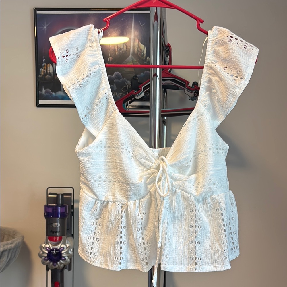 KIRIOUS Los Angeles Elegant White Eyelet Women Top